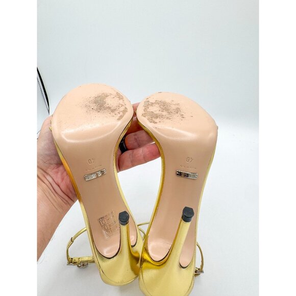 Gucci Crystal Double G buckle Heeled Metallic Sandal - Picture 10 of 13